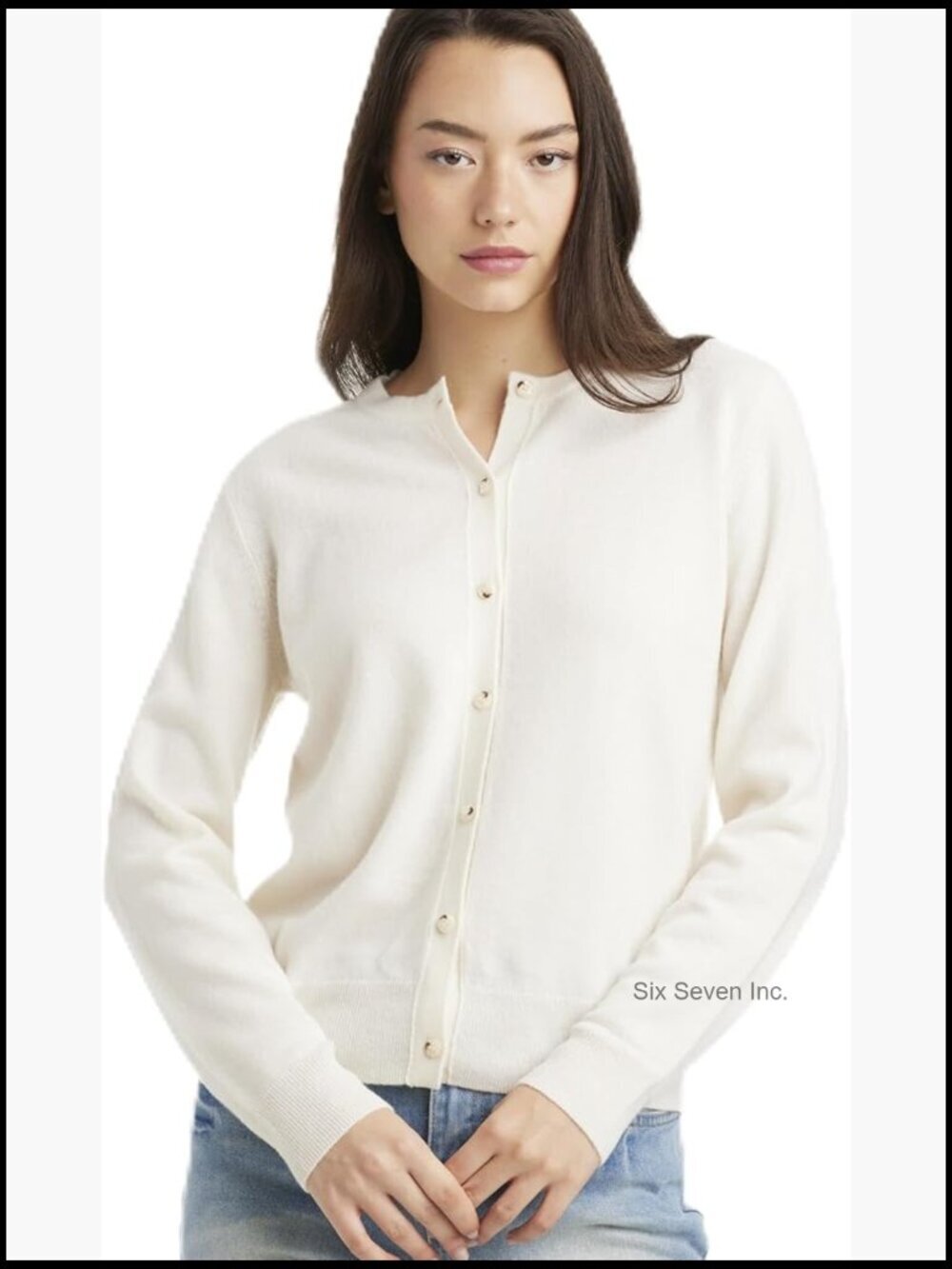 90% Wool 10% Cashmere Crew Neck Cardigan Button-Front